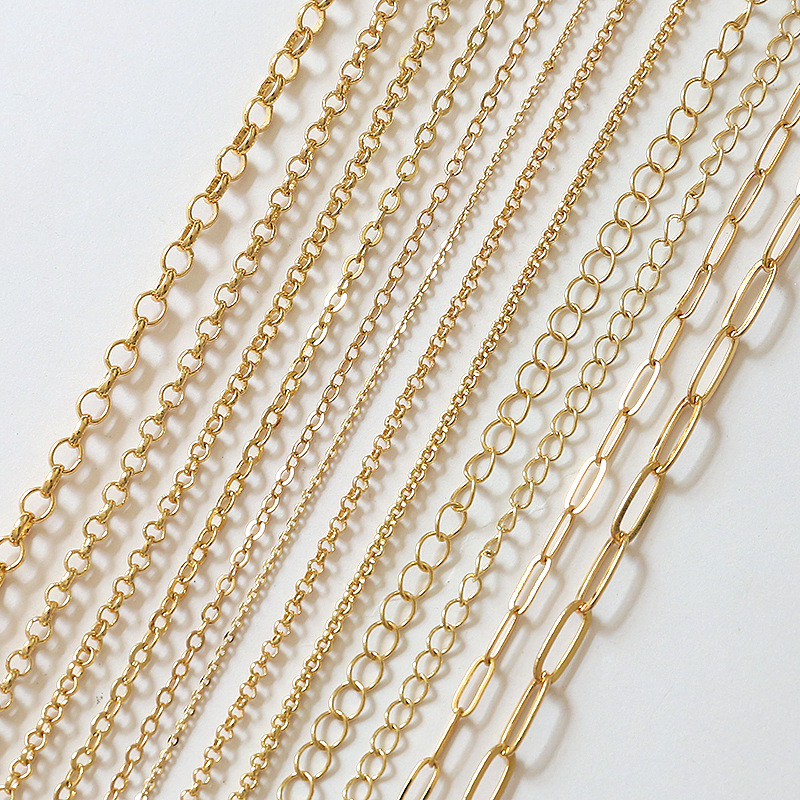 Lefeng Wholesale Stainless Steel Anti Tarnish 14K 18K Gold Chains Bulk Brass Gold Plated Chain For Jewelry Making