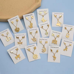 Wholesale Cheap Women Girls Stainless Steel Jewelry 18k gold necklace Pendant and Stud Earrings Jewelry set