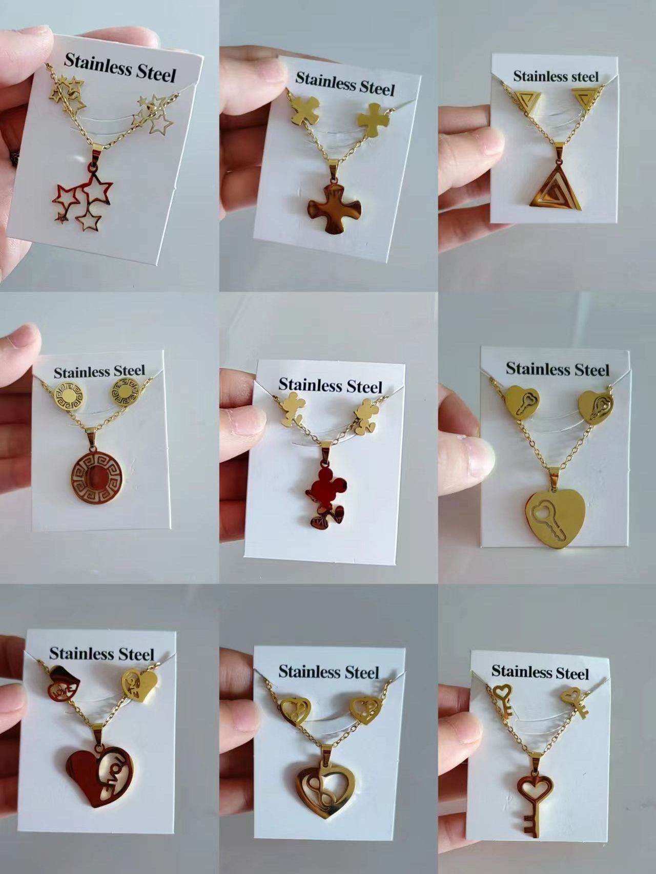 Wholesale Cheap Women Girls Stainless Steel Jewelry 18k gold necklace Pendant and Stud Earrings Jewelry set