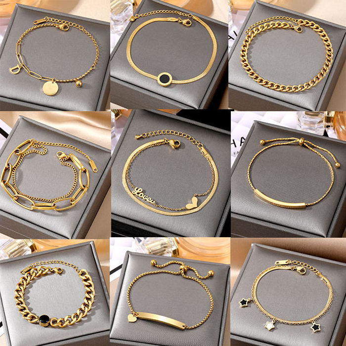 18K Gold Plated 316L Love Star Cuban Chain Stainless Steel Bracelet