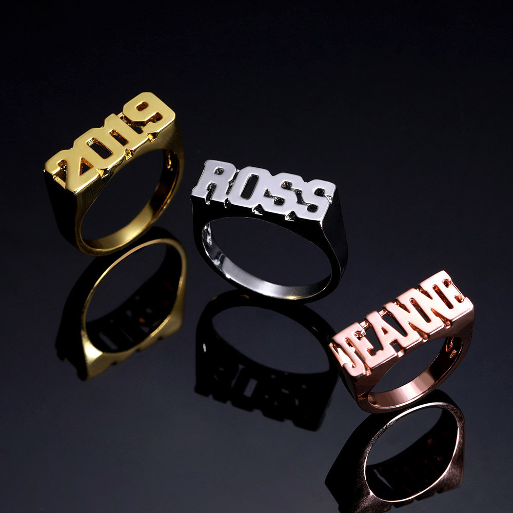 Fashion Customize Jewelry Letter Personalized Arabic N Custom Rose Gold Plated Stainless Steel Double Name Initial Ring