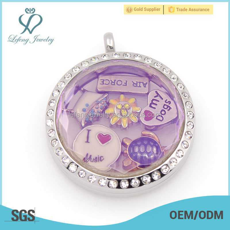 Waterproof stainless steel glass dome locket, gemstone photo locket pendant