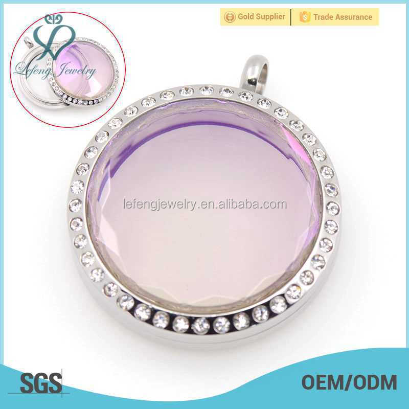 Waterproof stainless steel glass dome locket, gemstone photo locket pendant