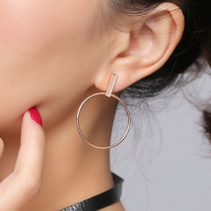 Simple Round Shaped Circle Rose Gold Geometric Stainless Steel  Earrings Hoops