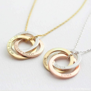 Diy Engraved Jewelry Minimalist Custom stainless steel Plated Gold Personalized Kids Name 3 Circle Connected Pendant Necklace