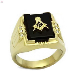 Gold Lust Agate CZ crystal Masonic Ring Men