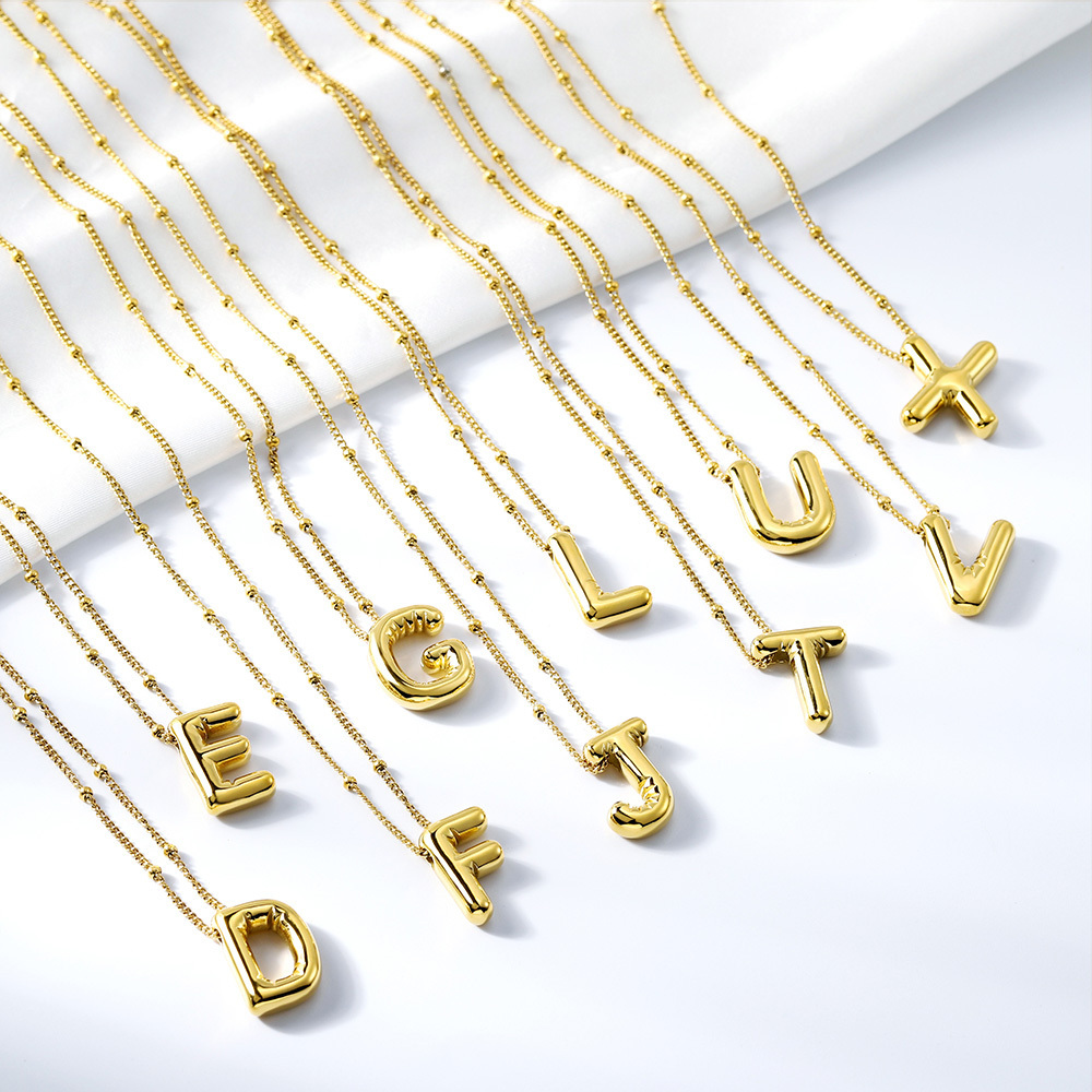 Lefeng Jewelry Manufacturer Tarnish Necklace Stainless Steel Alphabet Balloon Initial Bubble Letter Pendant Necklace For Women