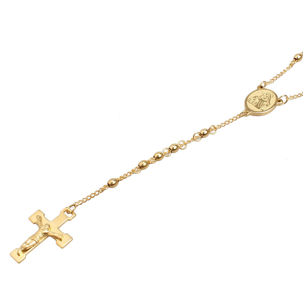 Jesus Stainless Steel Long Style Sweater Chain Religion Gold Catholic Rosary Necklace