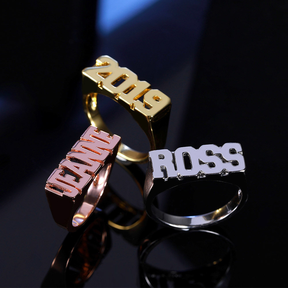 Fashion Customize Jewelry Letter Personalized Arabic N Custom Rose Gold Plated Stainless Steel Double Name Initial Ring