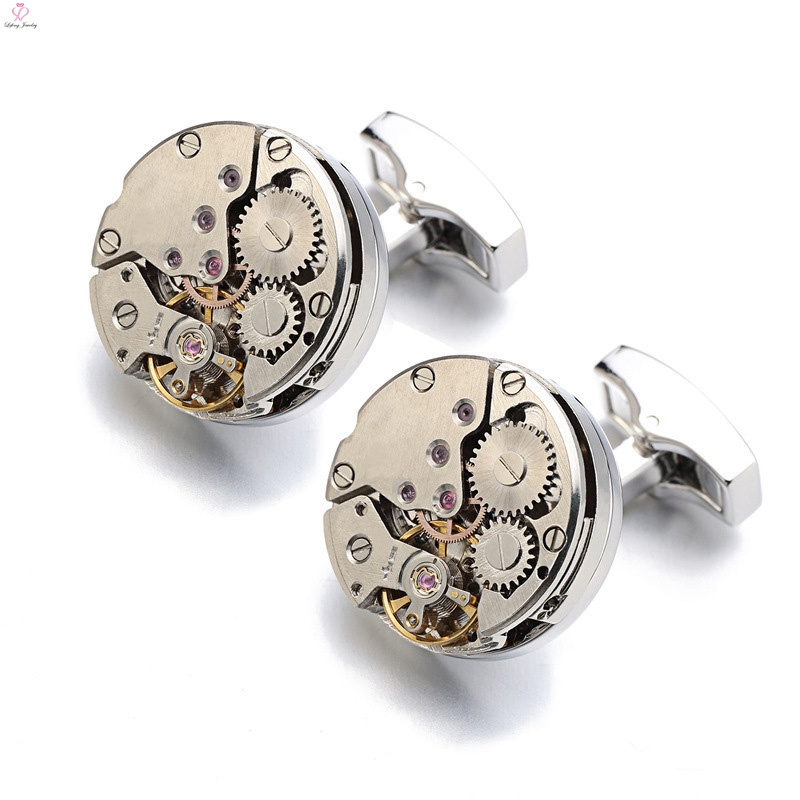 Accessories Round Unique Tourbillon Fancy Engraved Movement Gold Plated Custom Logo Wholesale Suit Shirt Men Cufflinks Blank