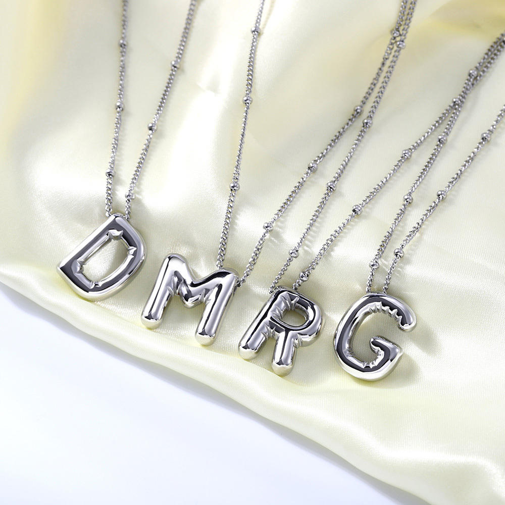 Lefeng Jewelry Manufacturer Tarnish Necklace Stainless Steel Alphabet Balloon Initial Bubble Letter Pendant Necklace For Women