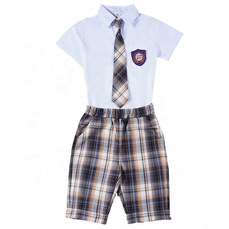 LF Custom Summer Design Short Sleeve Cotton Shirts And Plaid Pleated Skirts Check School Uniform