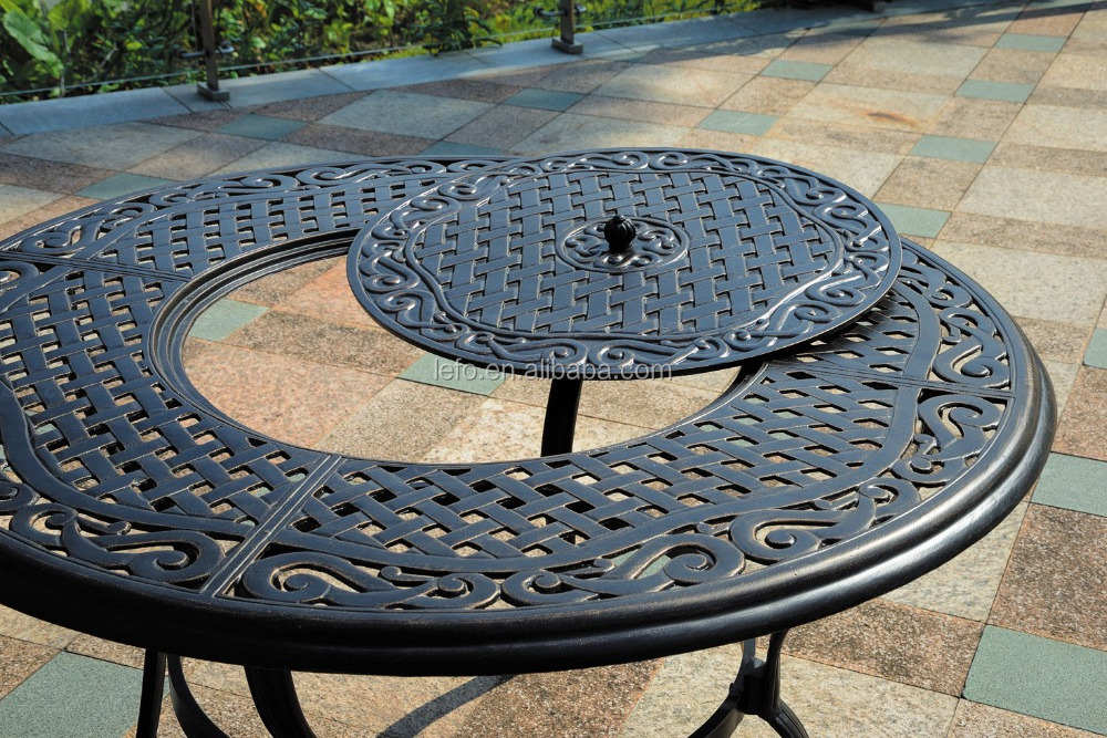 Cast Aluminum Bistro set with round Barbecue table and garden chair set