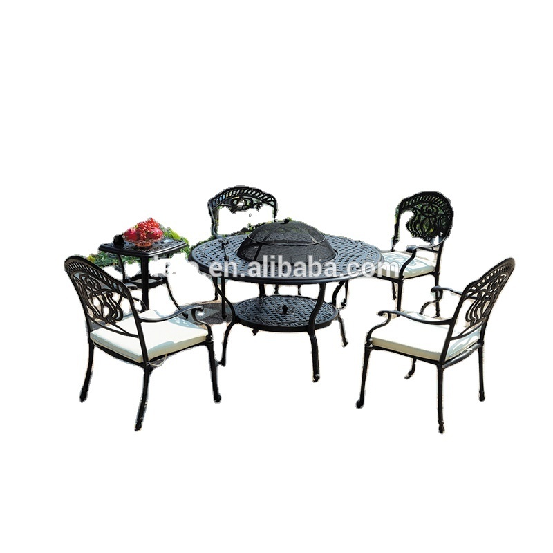 Cast Aluminum Bistro set with round Barbecue table and garden chair set