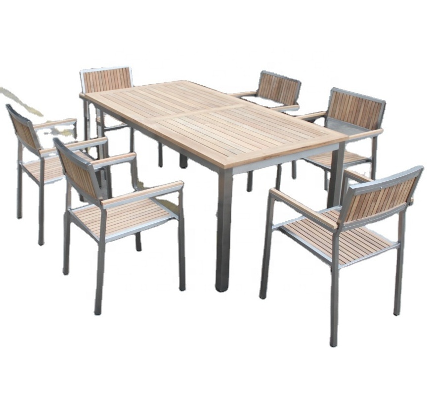 luxury stainless steel furniture of dinning table and chair outdoor teak chair