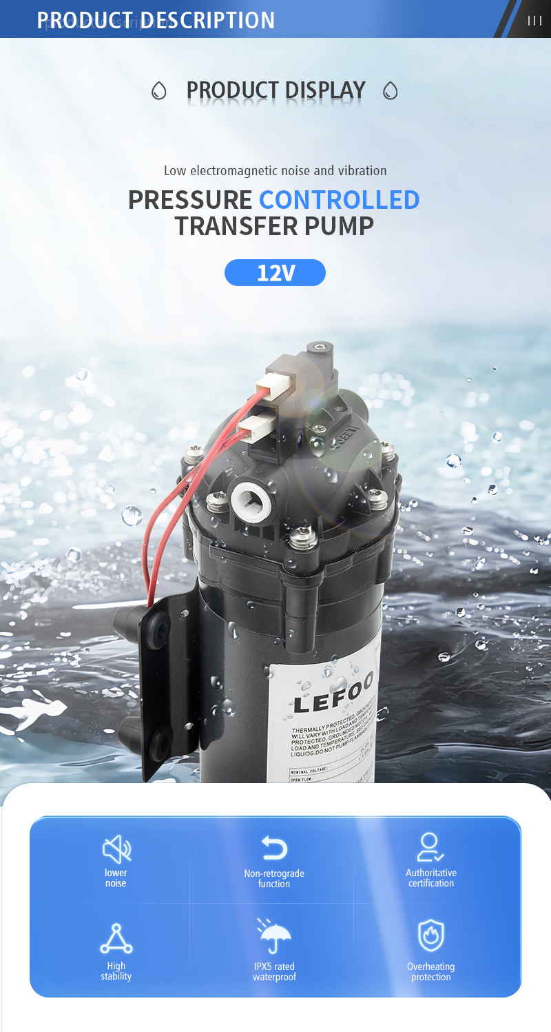 LEFOO Lefoo 12V DC Water Cleaning purification drinking diaphragm pressure pump Demand Delivery Pump RV water pump