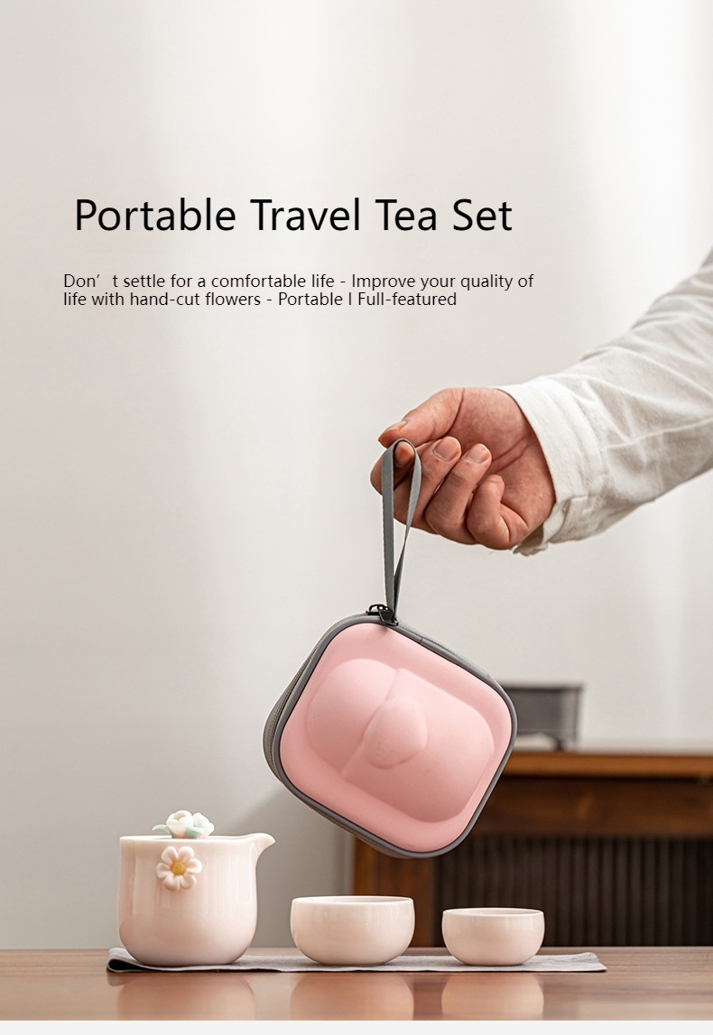 Travel Tea Set Pink Outdoor Portable Two Cup Quick Rider Set Portable Kung Fu Light Luxury Women's Camping Tea