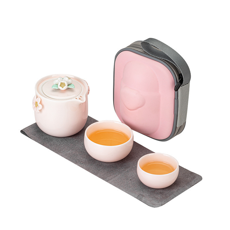 Travel Tea Set Pink Outdoor Portable Two Cup Quick Rider Set Portable Kung Fu Light Luxury Women's Camping Tea