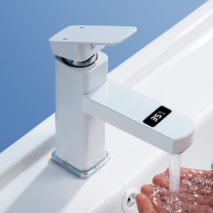 New Single Handle Single Hole Deck Mounted Hot Cold Water Bath Mixer Tap Led Digital Display Bathroom Sink Faucet