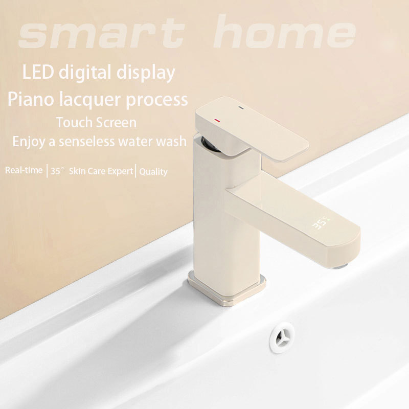 New Single Handle Single Hole Deck Mounted Hot Cold Water Bath Mixer Tap Led Digital Display Bathroom Sink Faucet