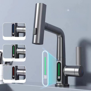 New Hydroelectric Power Generation Smart Intelligent Digital Display Waterfall Mixer Tap Pull Out Bathroom Basin Water Faucet