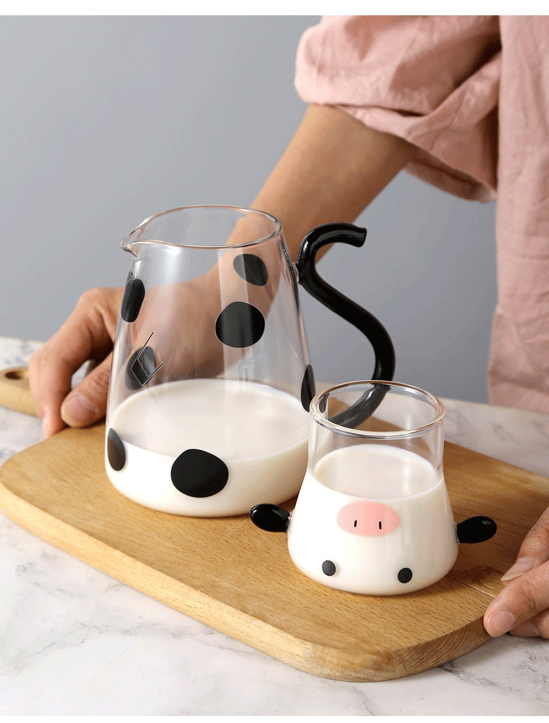 550ml Lovely Modern Fashion Glass Flower Teapot with Handle Milk Jug Cup Jug Set Creative Cute Cow Cold Water Bottle