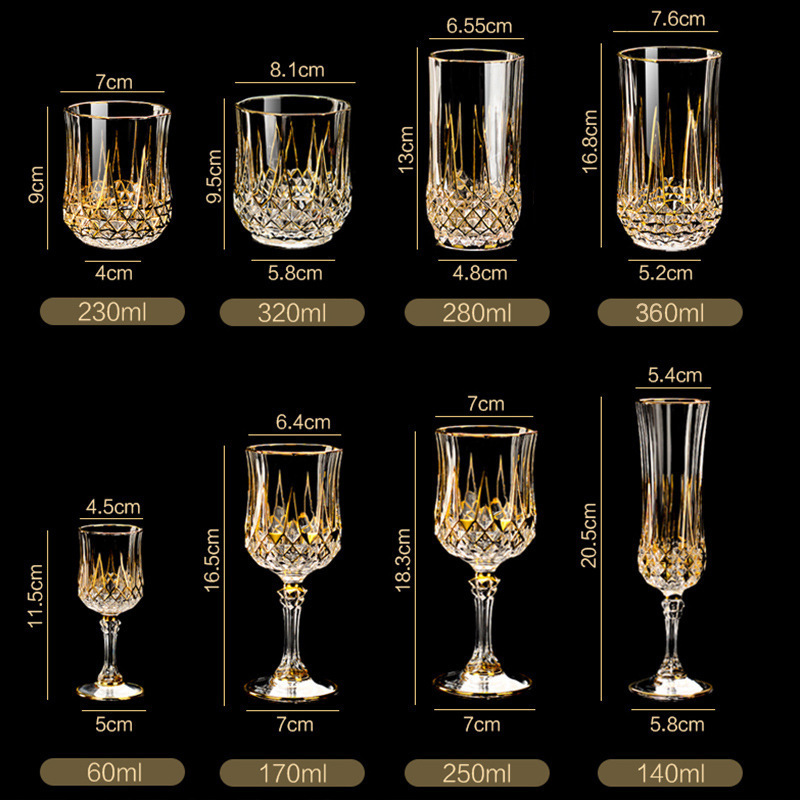 European Style Hot Selling High Quality Luxury Crystal Gold Whisky Glass And Wine Champagne Goblet For Home and Bar