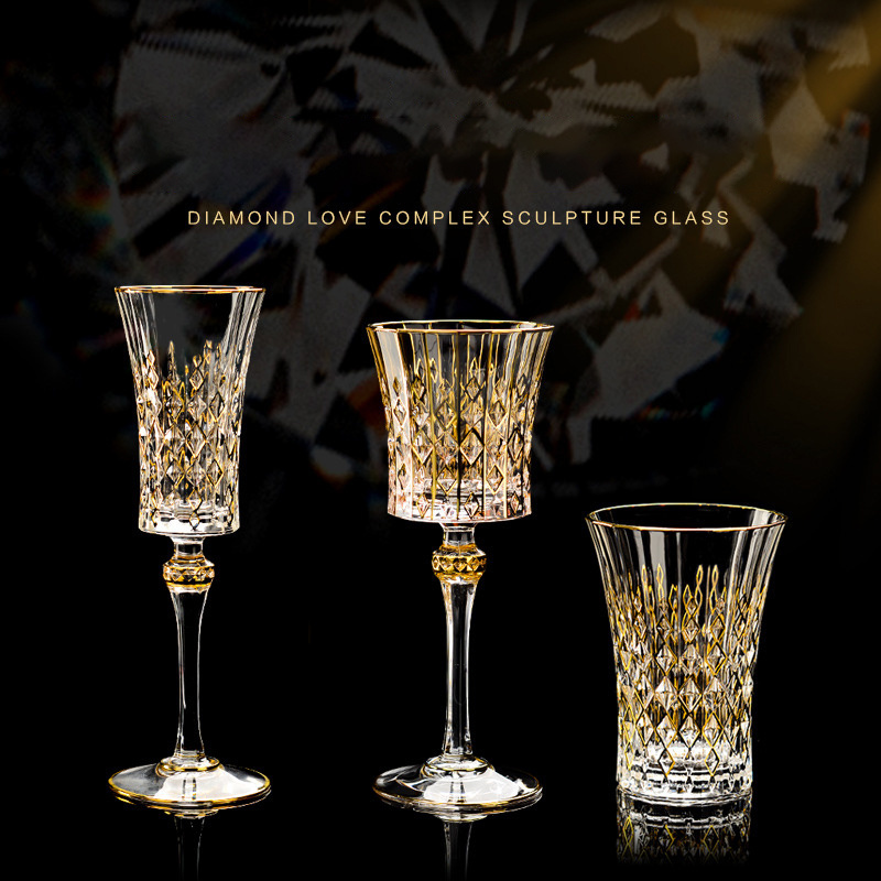 European Style Hot Selling High Quality Luxury Crystal Gold Whisky Glass And Wine Champagne Goblet For Home and Bar