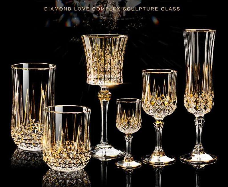 European Style Hot Selling High Quality Luxury Crystal Gold Whisky Glass And Wine Champagne Goblet For Home and Bar