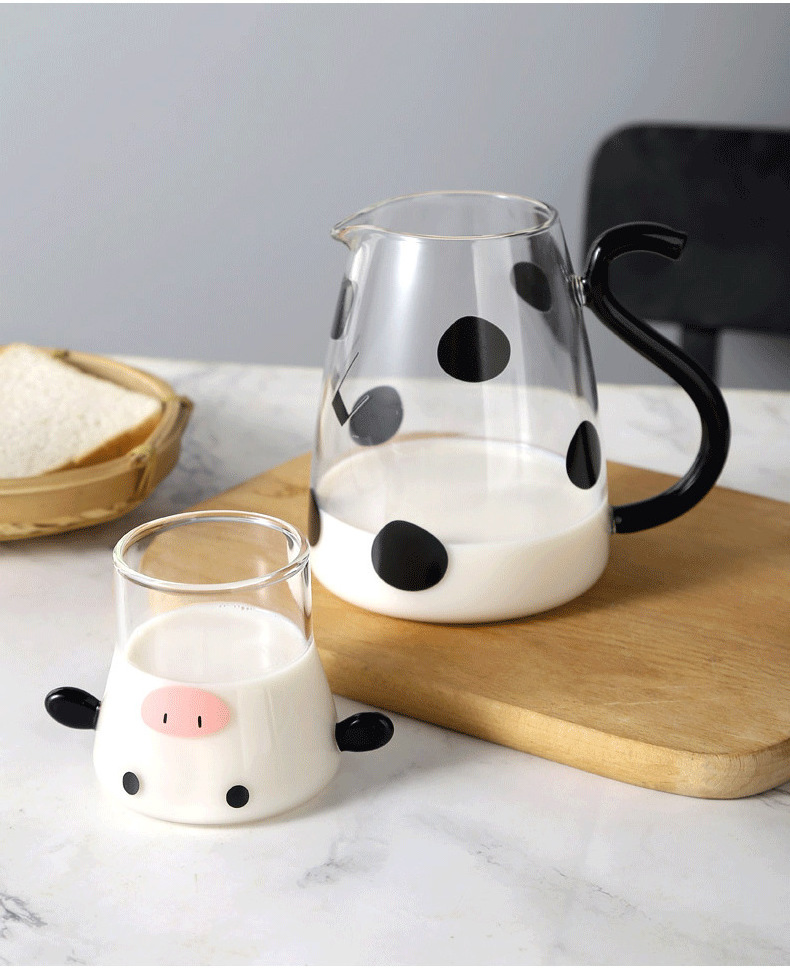 550ml Lovely Modern Fashion Glass Flower Teapot with Handle Milk Jug Cup Jug Set Creative Cute Cow Cold Water Bottle