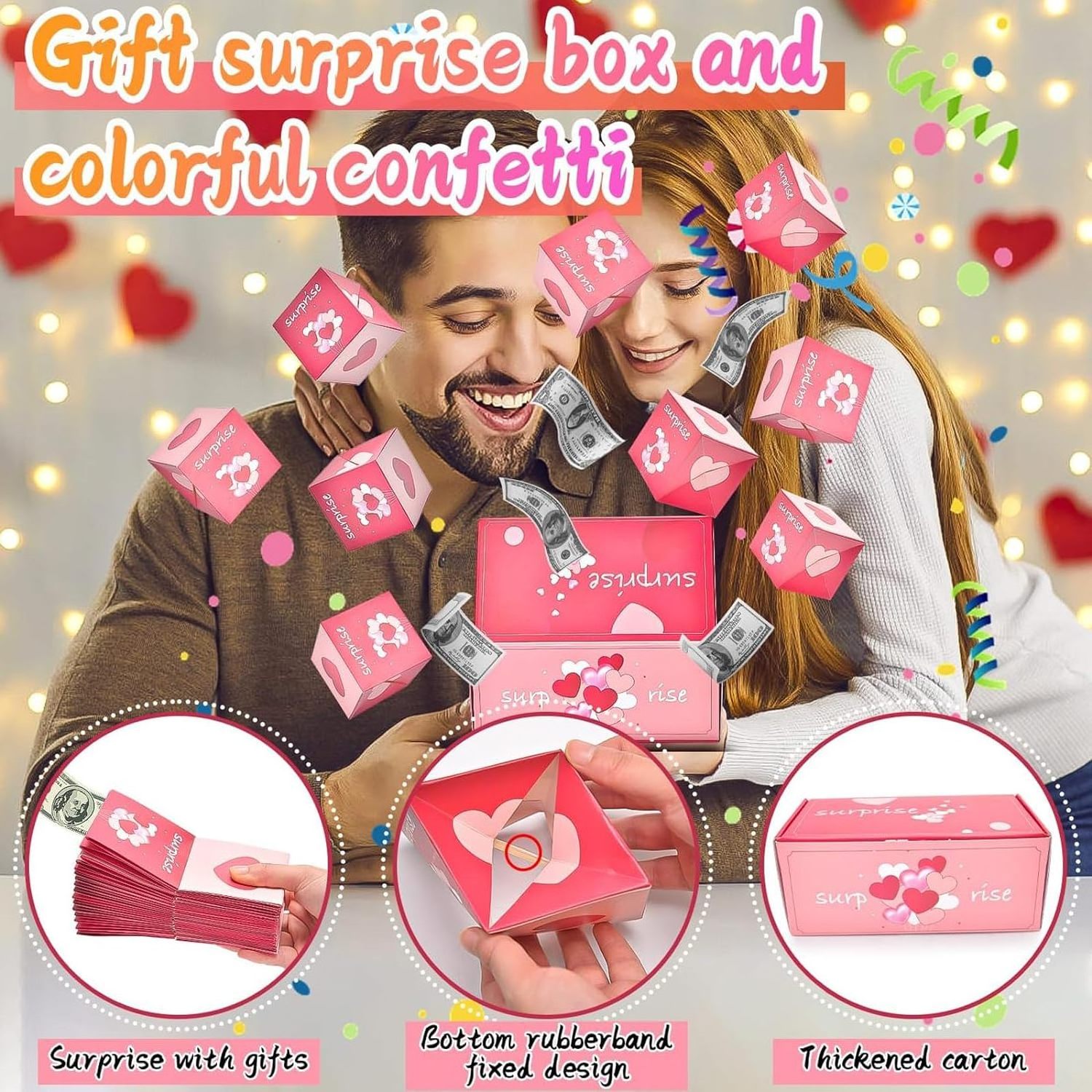 Birthday Surprise Gift Box with Confetti Explosion for Money Cash Explosion DIY Gift Box for Women Men Kid