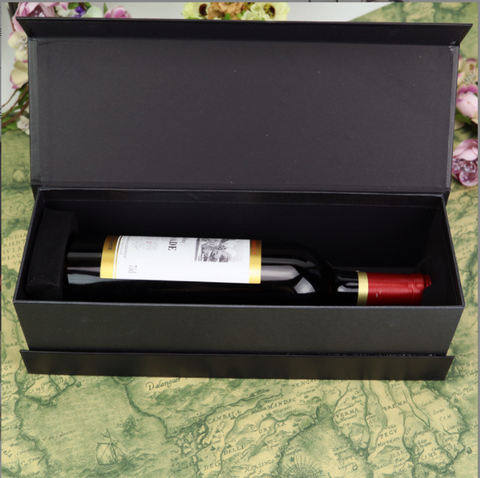 Printed Luxury Red Wine Whisky Champagne Glass Bottle Magnetic Lids Rigid Cardboard Packaging Box with EVA Insert