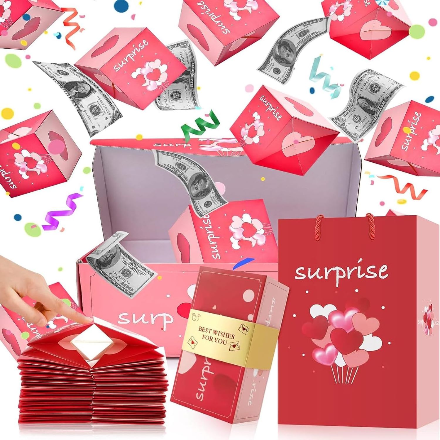 Birthday Surprise Gift Box with Confetti Explosion for Money Cash Explosion DIY Gift Box for Women Men Kid