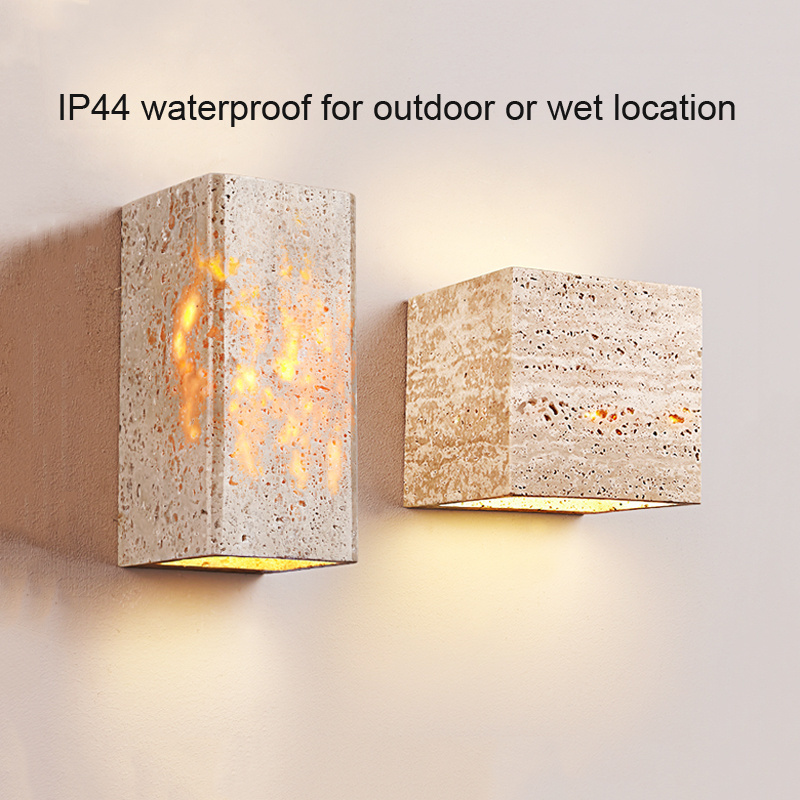 Modern Natural Travertine Wall Sconce LED E27 Indoor Outdoor IP44 Waterproof Wabi sabi Style Wall Lights Outdoor Wall Lamp