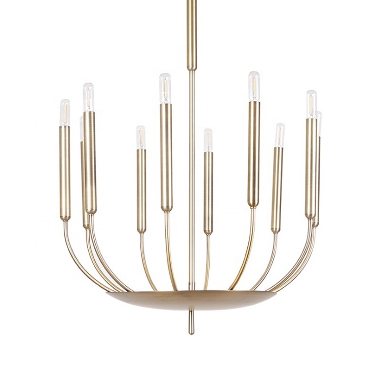 Modern Farmhouse Adjustable Height Metal Pendant Light Brushed Brass Pendant Chandelier Lighting Fixture for Dining Room