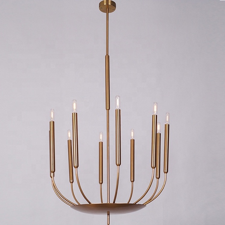 Modern Farmhouse Adjustable Height Metal Pendant Light Brushed Brass Pendant Chandelier Lighting Fixture for Dining Room