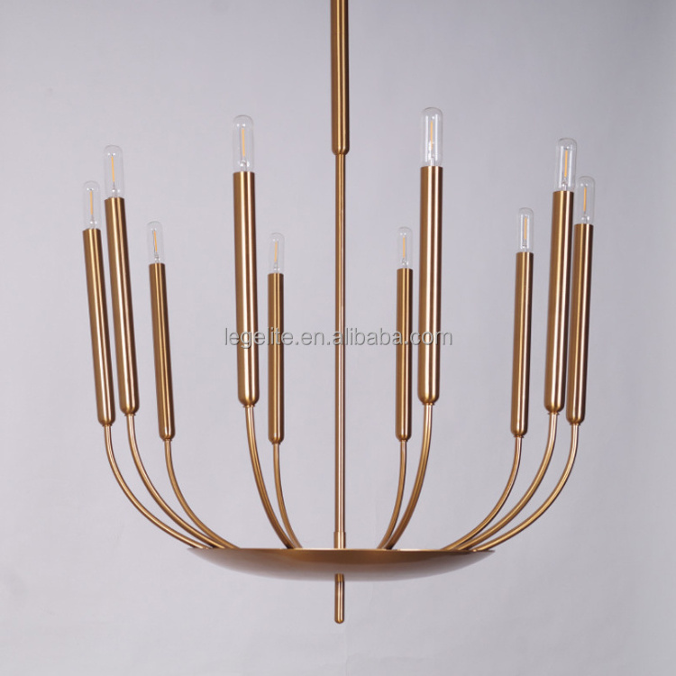 Modern Farmhouse Adjustable Height Metal Pendant Light Brushed Brass Pendant Chandelier Lighting Fixture for Dining Room