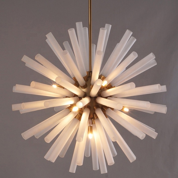 Large American Frosted Firework Glass Rod Sputnik Satellite Pendant Light Sputnik Chandelier Mid Century Starburst Chandelier