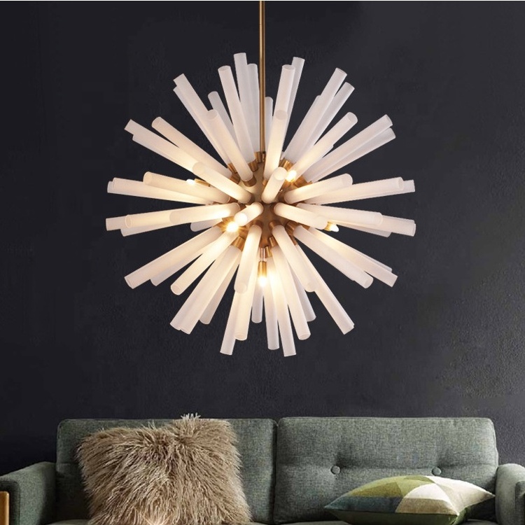 Large American Frosted Firework Glass Rod Sputnik Satellite Pendant Light Sputnik Chandelier Mid Century Starburst Chandelier