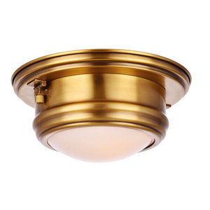 Golden Polished Vintage Nickel Bronze Brass Drum Light Semi Flush Mount Ceiling Lamp