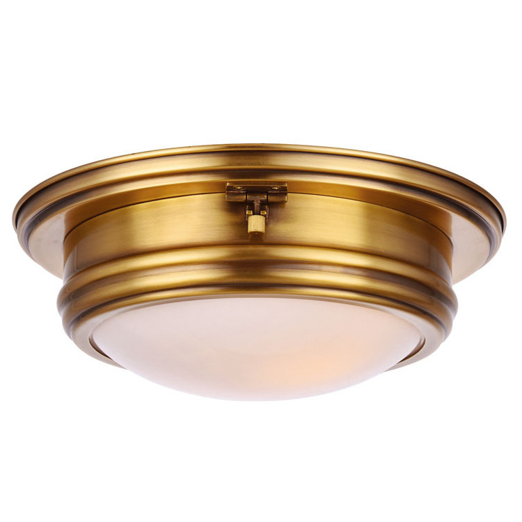 Golden Polished Vintage Nickel Bronze Brass Drum Light Semi Flush Mount Ceiling Lamp