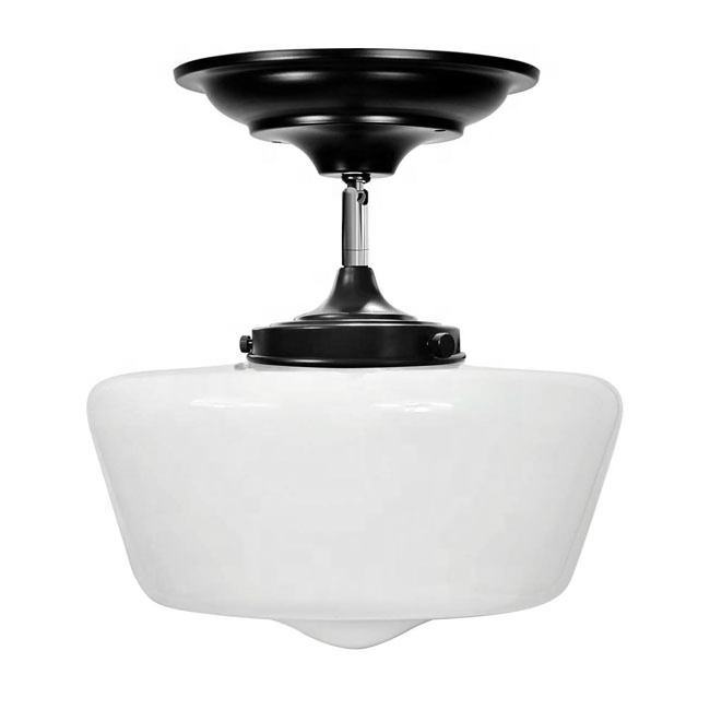 Pendant Semi Flush Opal Glass Schoolhouse Floating Ceiling Light Fixture for Bedroom Kitchen