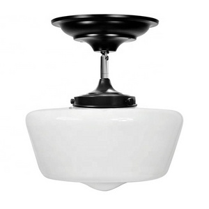 Pendant Semi Flush Opal Glass Schoolhouse Floating Ceiling Light Fixture for Bedroom Kitchen