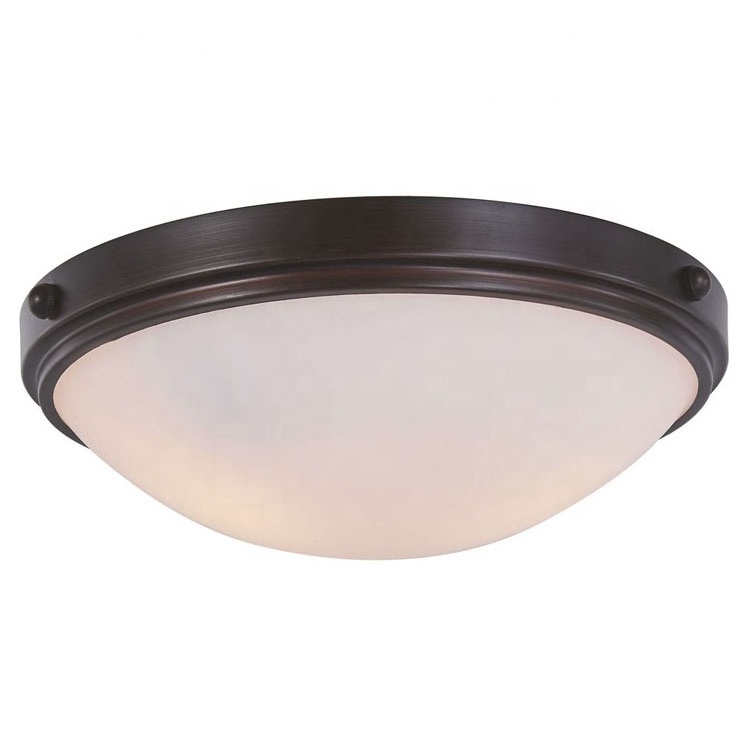 Vintage Circular Arc Drum Dome Ceiling Light Fixtures Flush Mount 3 Light Milk White Frosted Glass Ceiling Light