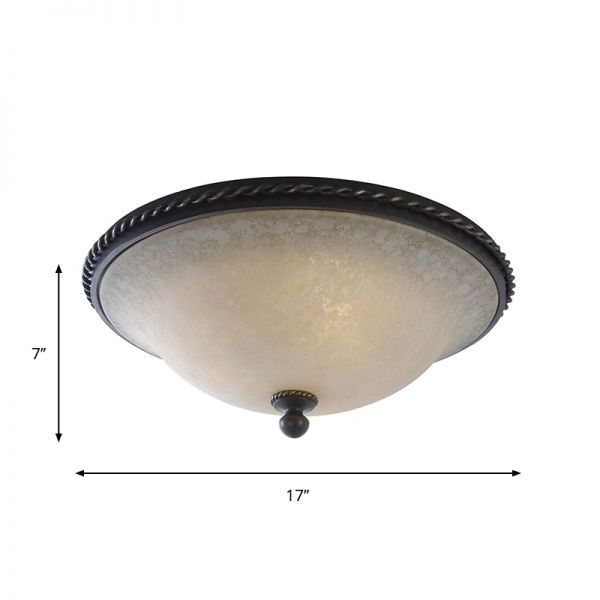 Black Tradition Bowl Close to Ceiling Lighting Flushmount 3 Bulb Frosted Glass Flush Mount Light