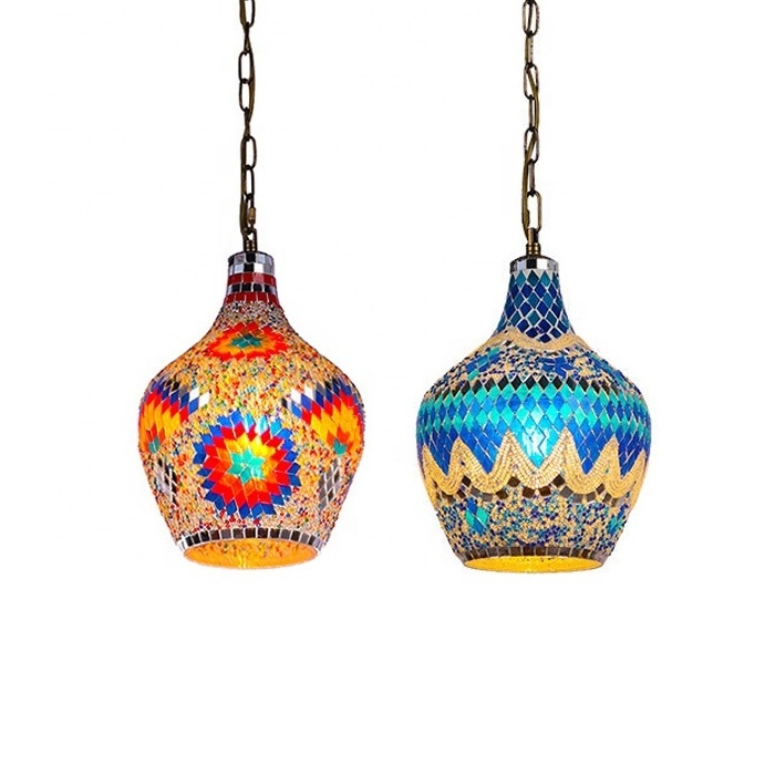 Handmade Multicolor Glass LED Turkish Moroccan Mosaic Lamp Ceiling Hanging Light Chandelier Pendant Fixture Lantern