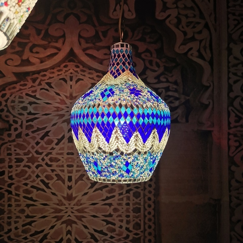 Handmade Multicolor Glass LED Turkish Moroccan Mosaic Lamp Ceiling Hanging Light Chandelier Pendant Fixture Lantern