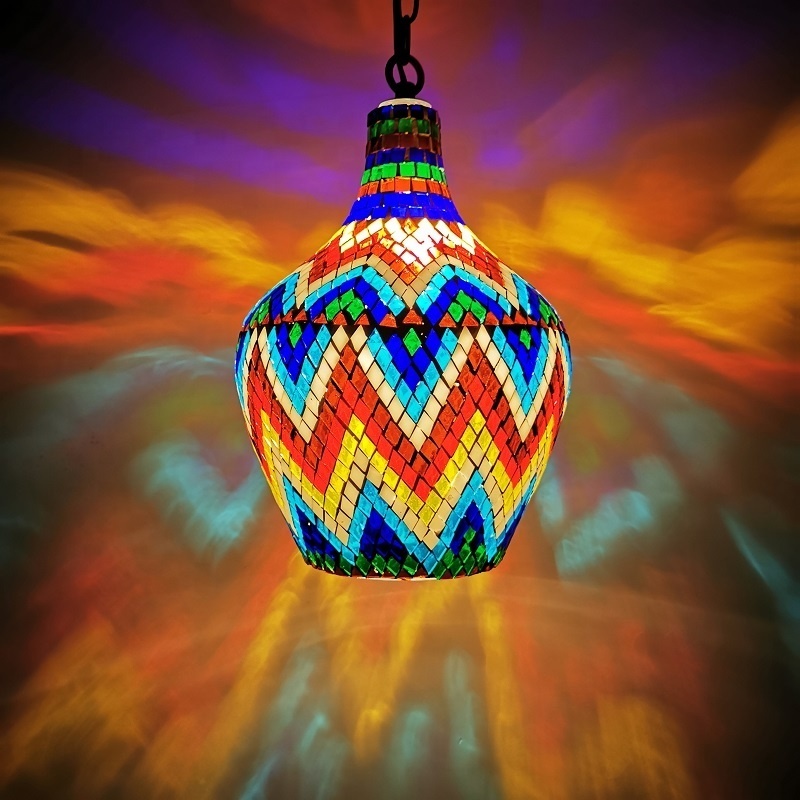 Handmade Multicolor Glass LED Turkish Moroccan Mosaic Lamp Ceiling Hanging Light Chandelier Pendant Fixture Lantern