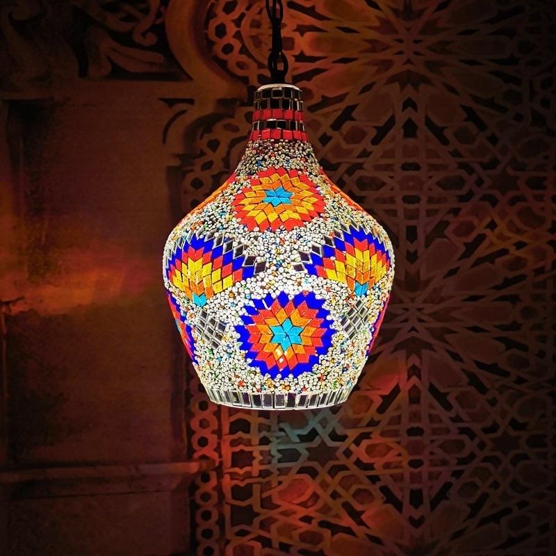 Handmade Multicolor Glass LED Turkish Moroccan Mosaic Lamp Ceiling Hanging Light Chandelier Pendant Fixture Lantern