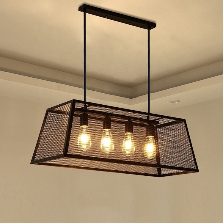 Rope Shade Caged Light Metal Kitchen Island Lighting Chandelier Ceiling Pendant Lamp Vintage Industrial Rustic Wire Mesh LED Pd